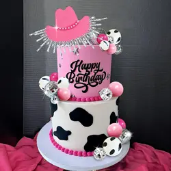 Cowgirl Cake Topper Hot Pink DIY Shiny Cowgirl Hat Disco Balls for Western Theme Party Cowgirl Birthday Party Supplies