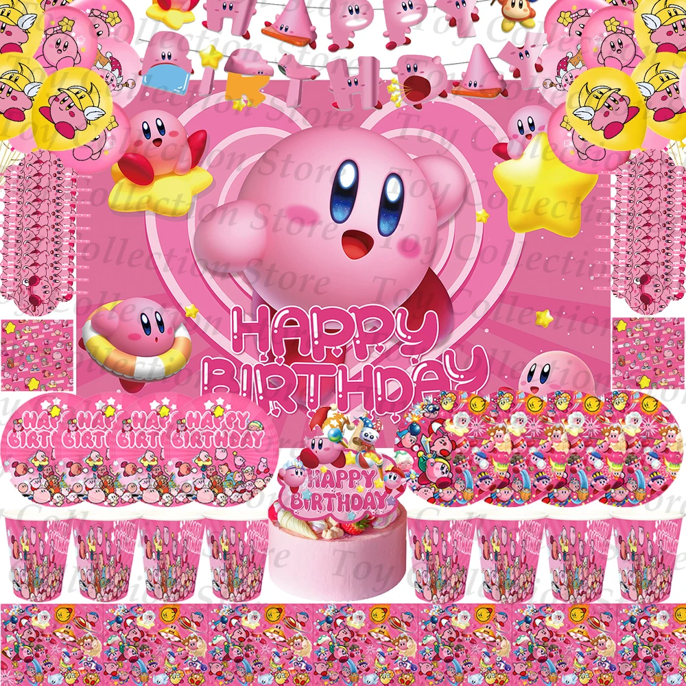 Star Kirbyed Anime Children's Birthday Party Decoration Table Accessories Party Supplies Plates Napkin Ballons Baby Shower Gift