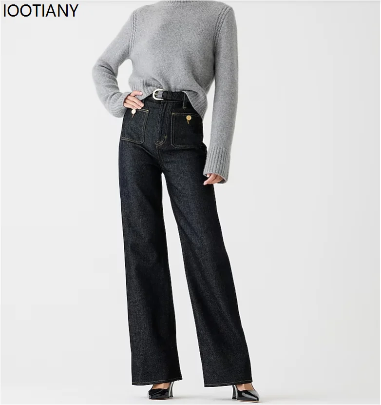 Women's Jeans Jeans Clothing New Loose Square Pocket Wide Leg Casual Bleached Button Slightly Flared Jeans Full Length