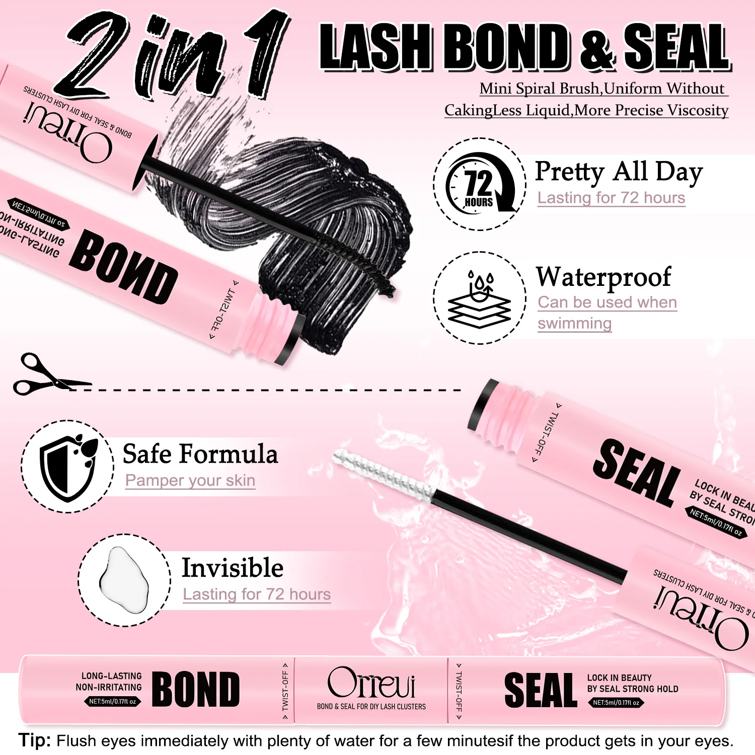 2 in 1 Lash Bond and Seal Cluster Eyelash Glue 72H Long Lasting Waterproof Strong Hold DIY Lash Extension Adhesive Black White S