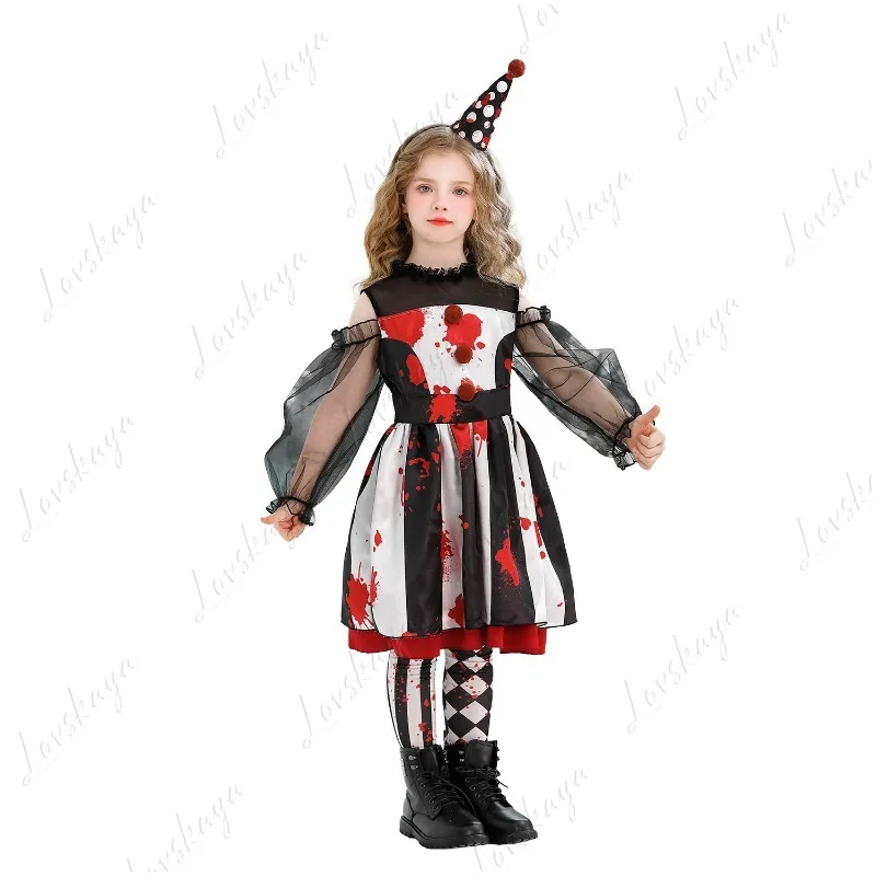 Halloween-kinderkostuums - Clownoutfits, Circusfeest Silly-kostuums, verkleedoptredens voor meisjes, prestatie-outfits