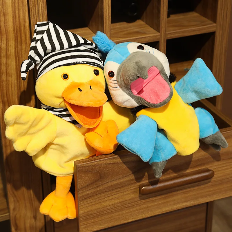 

Children Animal Hand Puppet Toy Cartoon Cute Plush Parrot Duck Puppet Toy Hand Doll Storytelling Education Toy Gifts 28cm