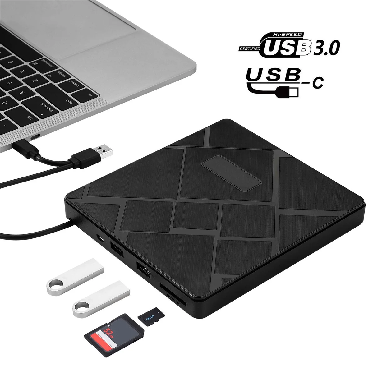 USB3.0 DVD Burner DVD RW CD Writer External Optical Drive CD/DVD Player TF/SD Card Reader for Mac Laptop Windows PC