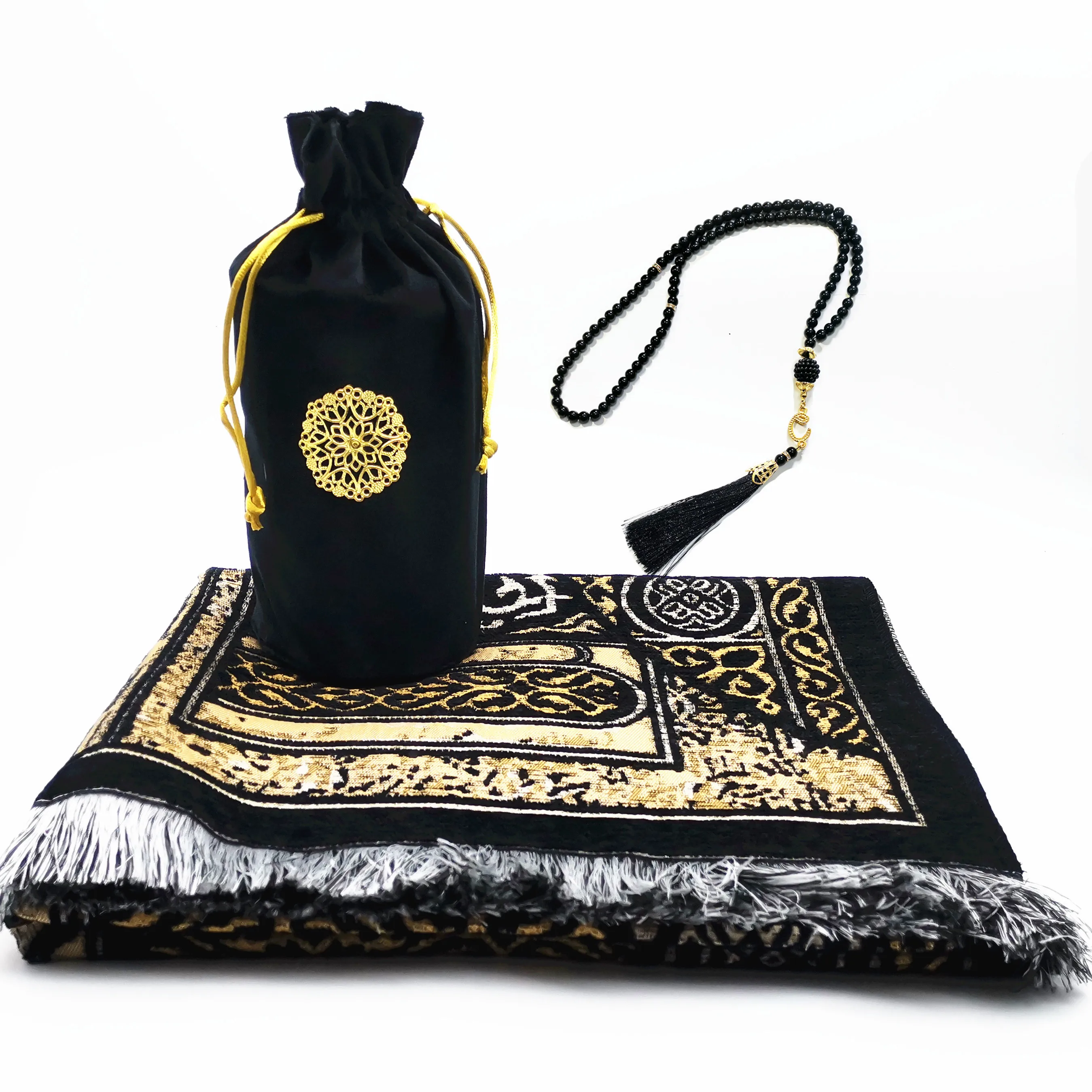 Tapis de prière musulman portable, ensemble cadeau Eid Mubarak, tapis islamique en velours doux Janamaz, idéal pour le voyage, pour le Ramadan, le Hajj et la prière quotidienne