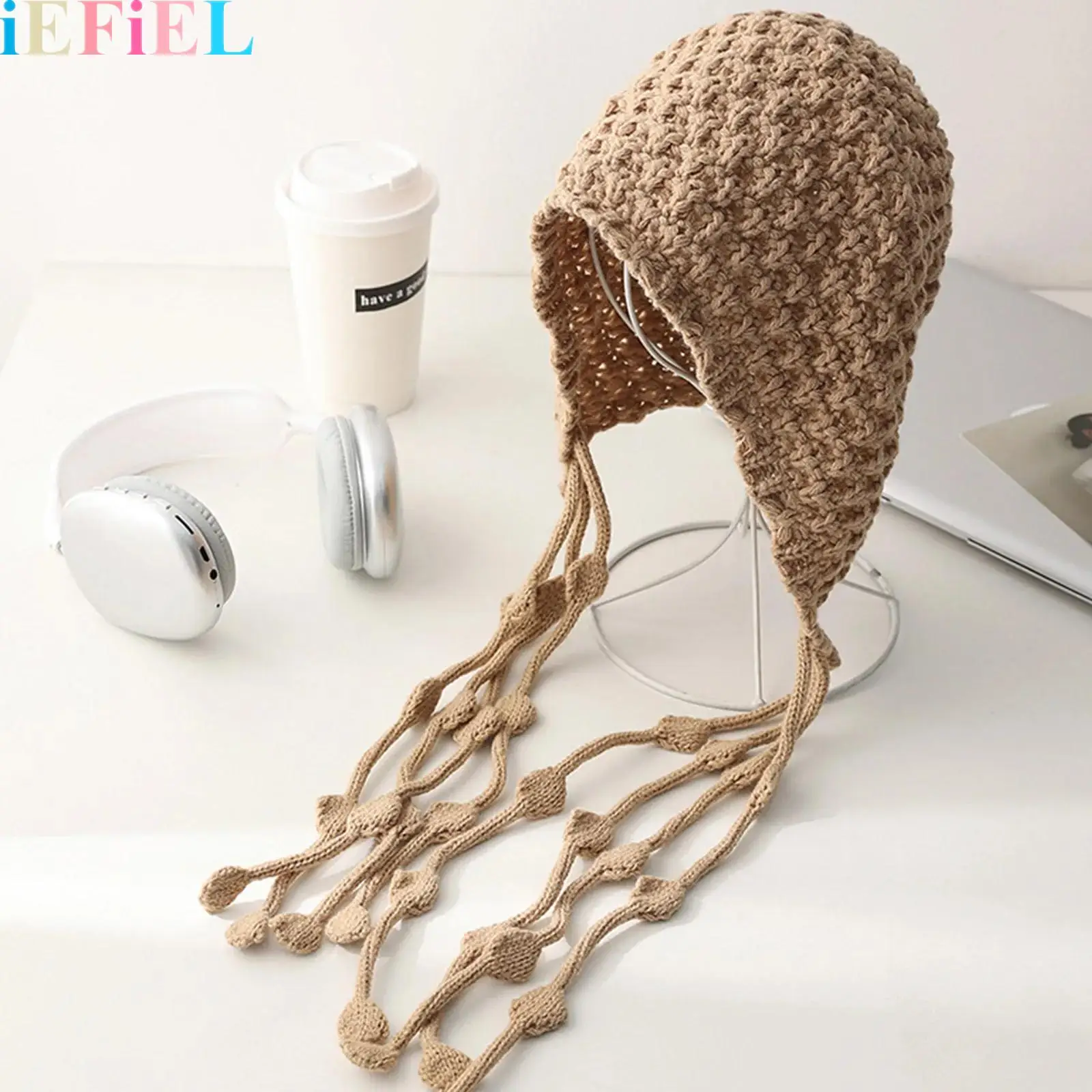 

Женская модная теплая шапка ручной работы, вязаная крючком шапка-бини с кисточками, вязаная шапка с помпоном, черепная шапка