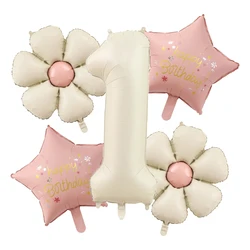 5pcs 18inch Matt Daisy Balloon 32inch Cream Number Pink Star Happy Birthday Aluminum Foil Balloon Birthday Party Wedding Decor