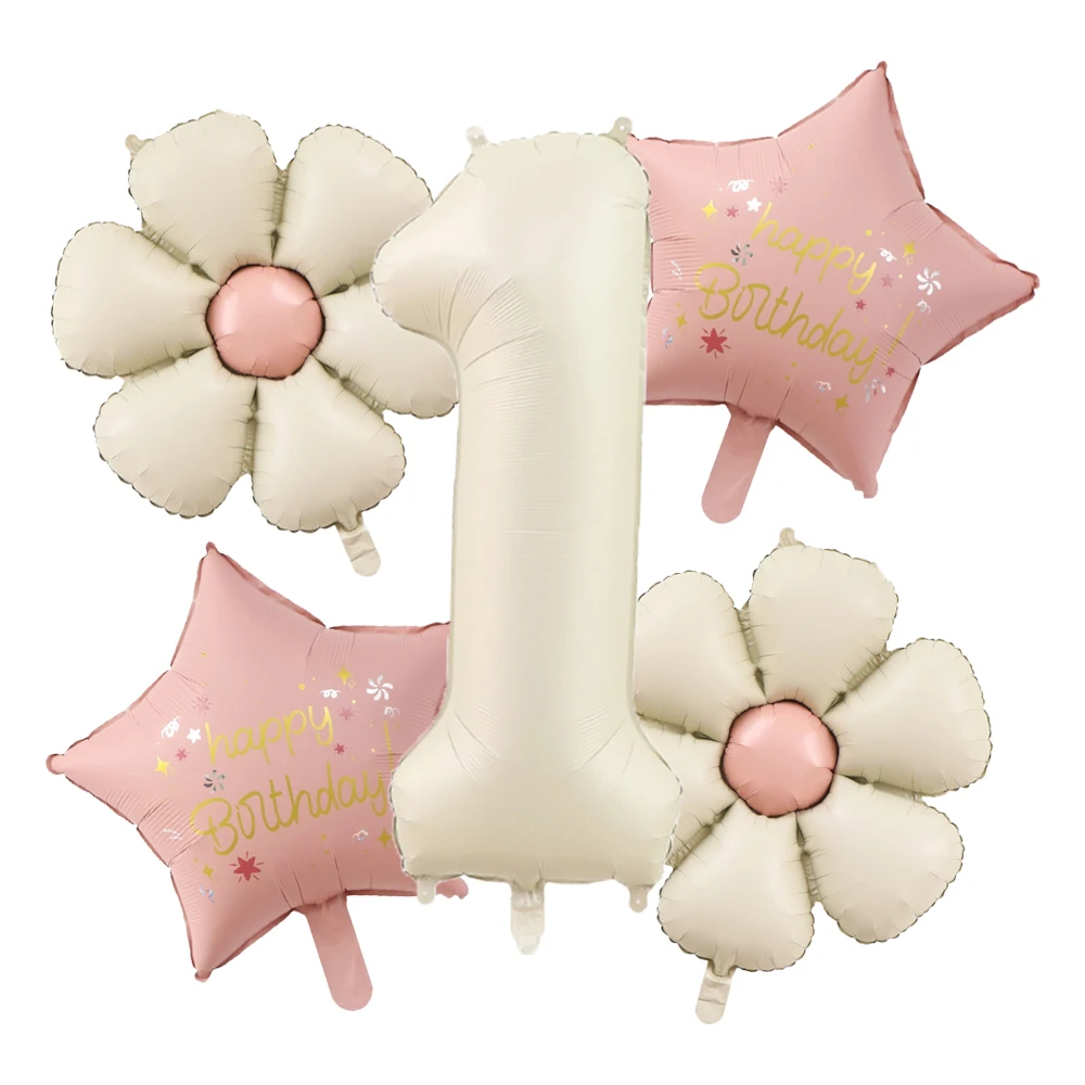 5 sztuk 18-calowy balon Matt Daisy 32-calowy kremowy numer Różowa gwiazda Wszystkiego najlepszego z okazji urodzin Balon z folii aluminiowej Urodziny Przyjęcie weselne Dekoracje