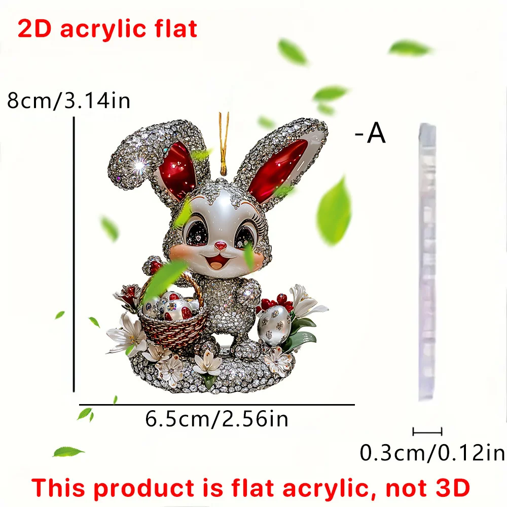 2d Flat Rabbit Acrylic Pendant Cute Easter Bunny Keychain Car Rearview Mirror Hanging Ornament Backpack Keyring Accessories