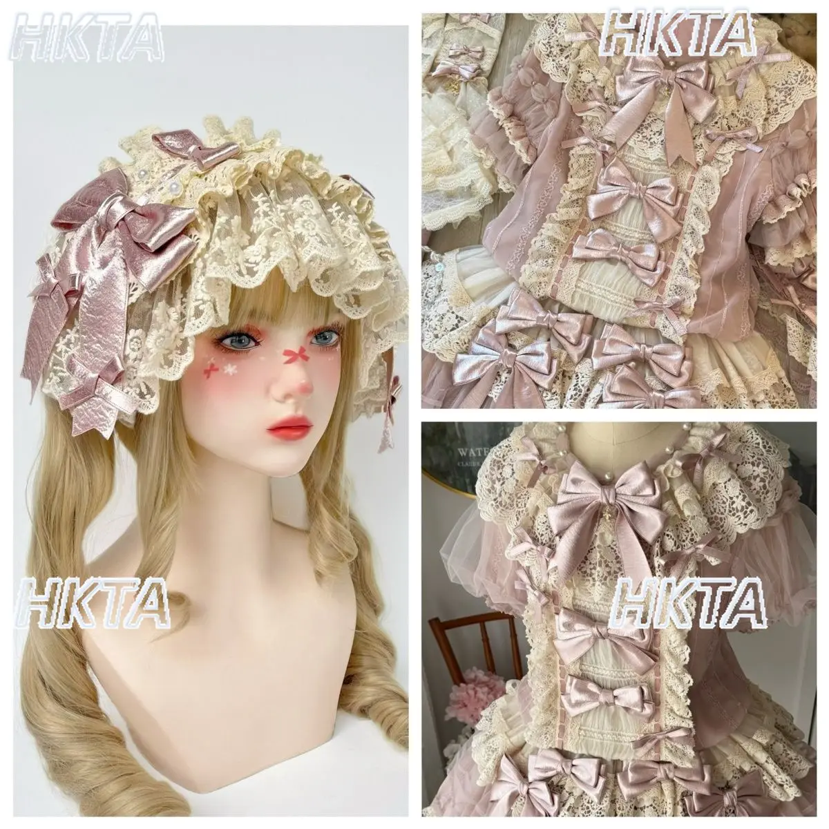 

Japanese Sweet Ribbon Pearl Bow Headgear Girl Lolita Handmade Lace Headband Small Edge Clips Hand Sleeves Hair Accessories Women