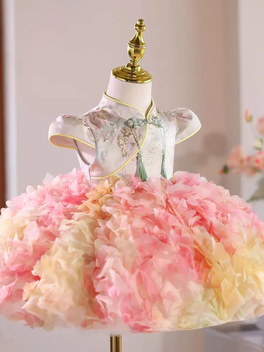 Jill Wish J442 Elegante abito da ragazza di fiori rosa al ginocchio con collo alto per abito da spettacolo per principessa, matrimonio, primo compleanno, festa