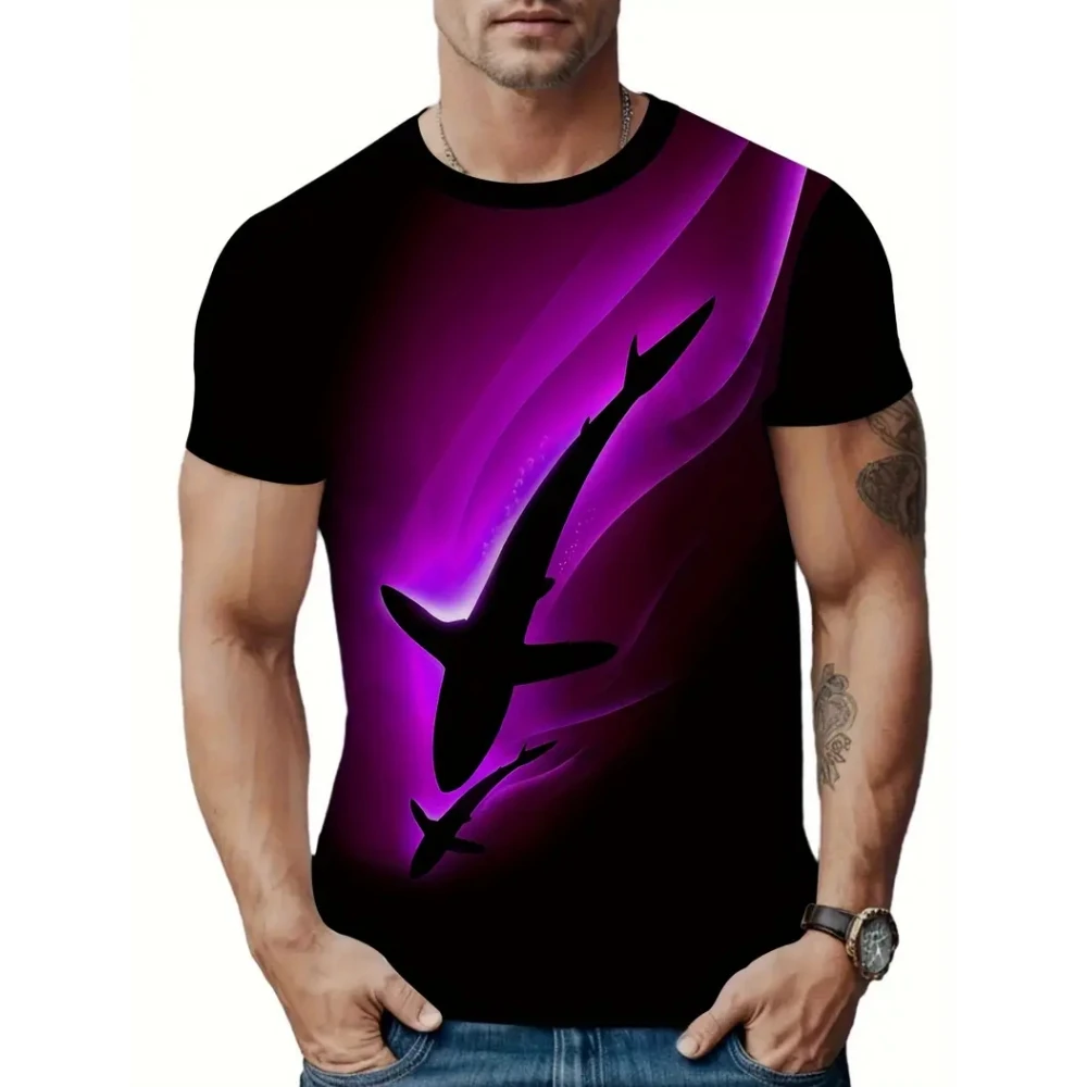 Men's Fitness Clothing Simple Shark Casual Quick Dry Round Neck Short Sleeve Graphic T-Shirt Summer Outdoor Running Man T Shirts