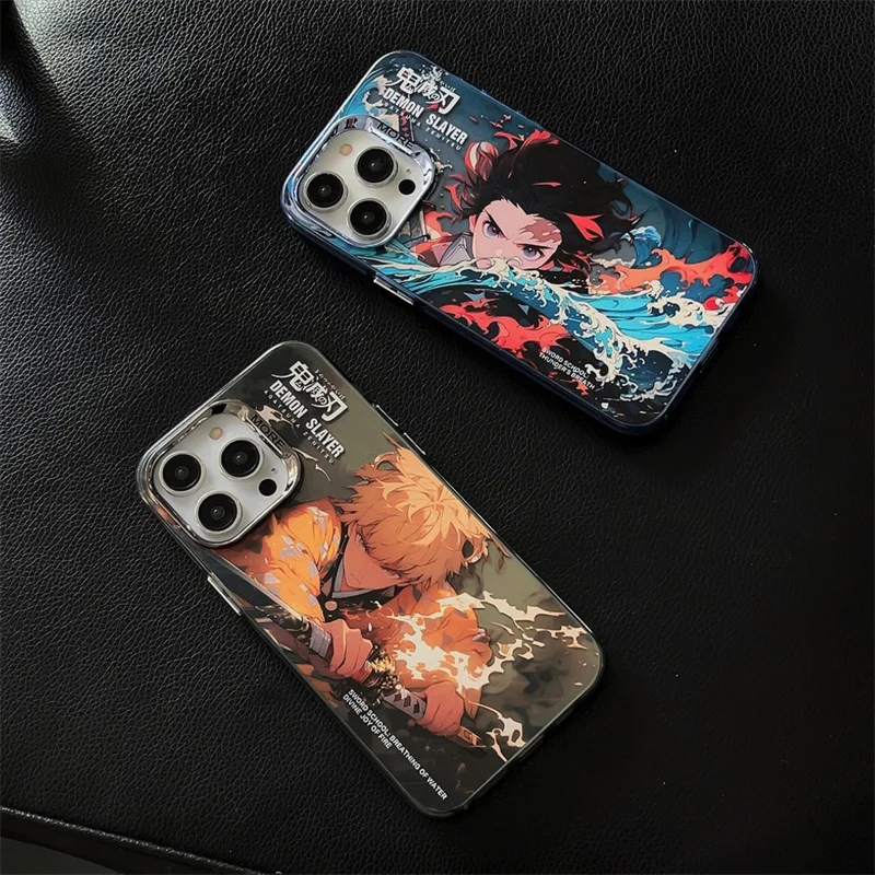 Simpatico cartone animato Demon Slayer Nezuko Tanjirou Giyuu Custodia per telefono per iPhone 16 15 13 14 12 11 Pro Max Placcatura opaca antiurto Cover
