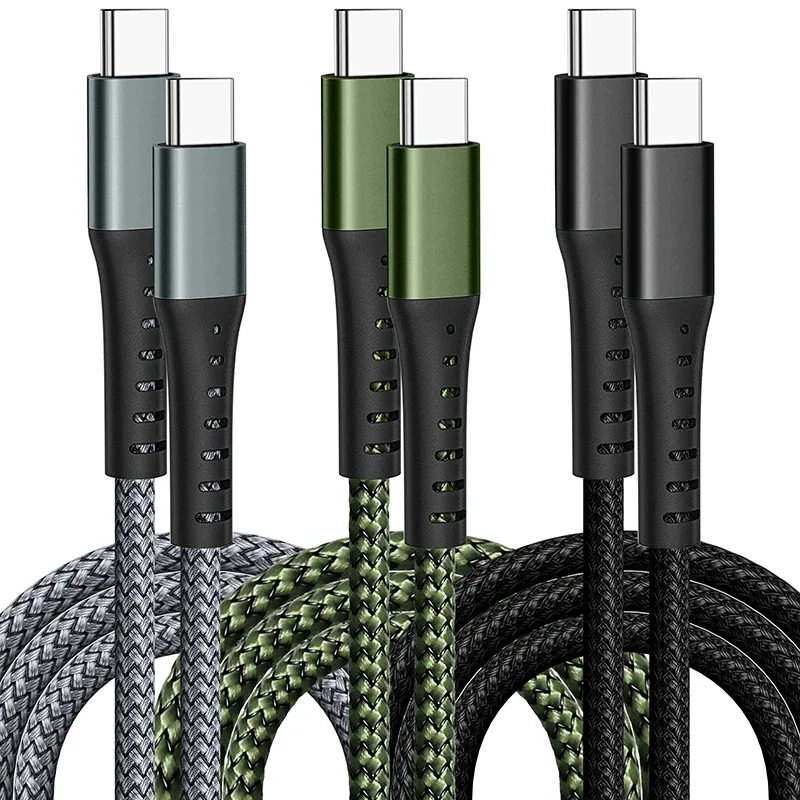 Type C to Type C Data Cable Nylon Braided Durable Fast Charging USB C Cord for Iphone 16 15 Pro Max Samsung Huawei Xiaomi Oppo