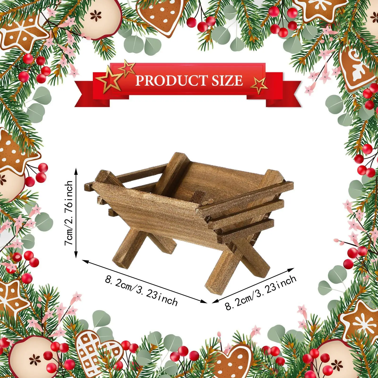 Baby Jesus Nativity Manger Wooden Ornament Christmas Scene Decor for Family Home Tabletop Centerpiece