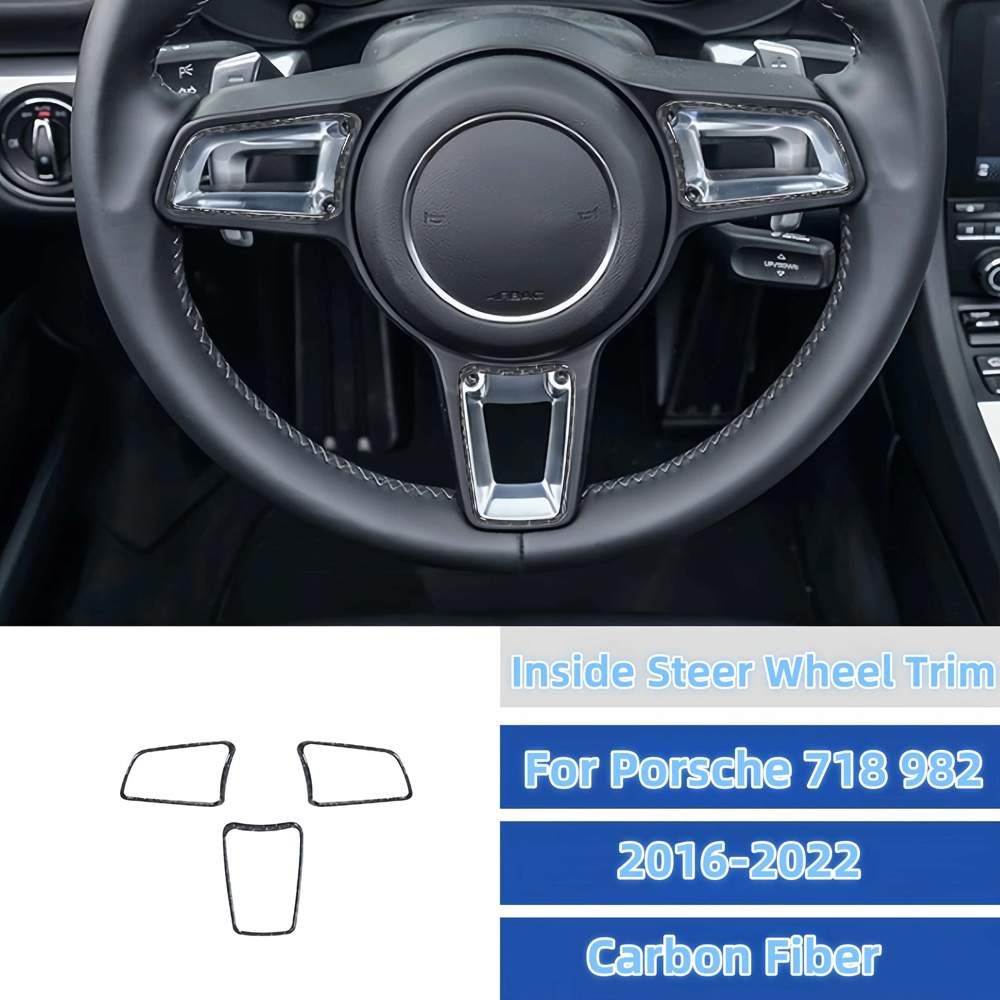 

For Porsche 718 982 Boxster Cayman 2016-2022 Carbon Fiber Car Inside Steer Wheel Frame Trim Cover Decorative Sticker Accessories