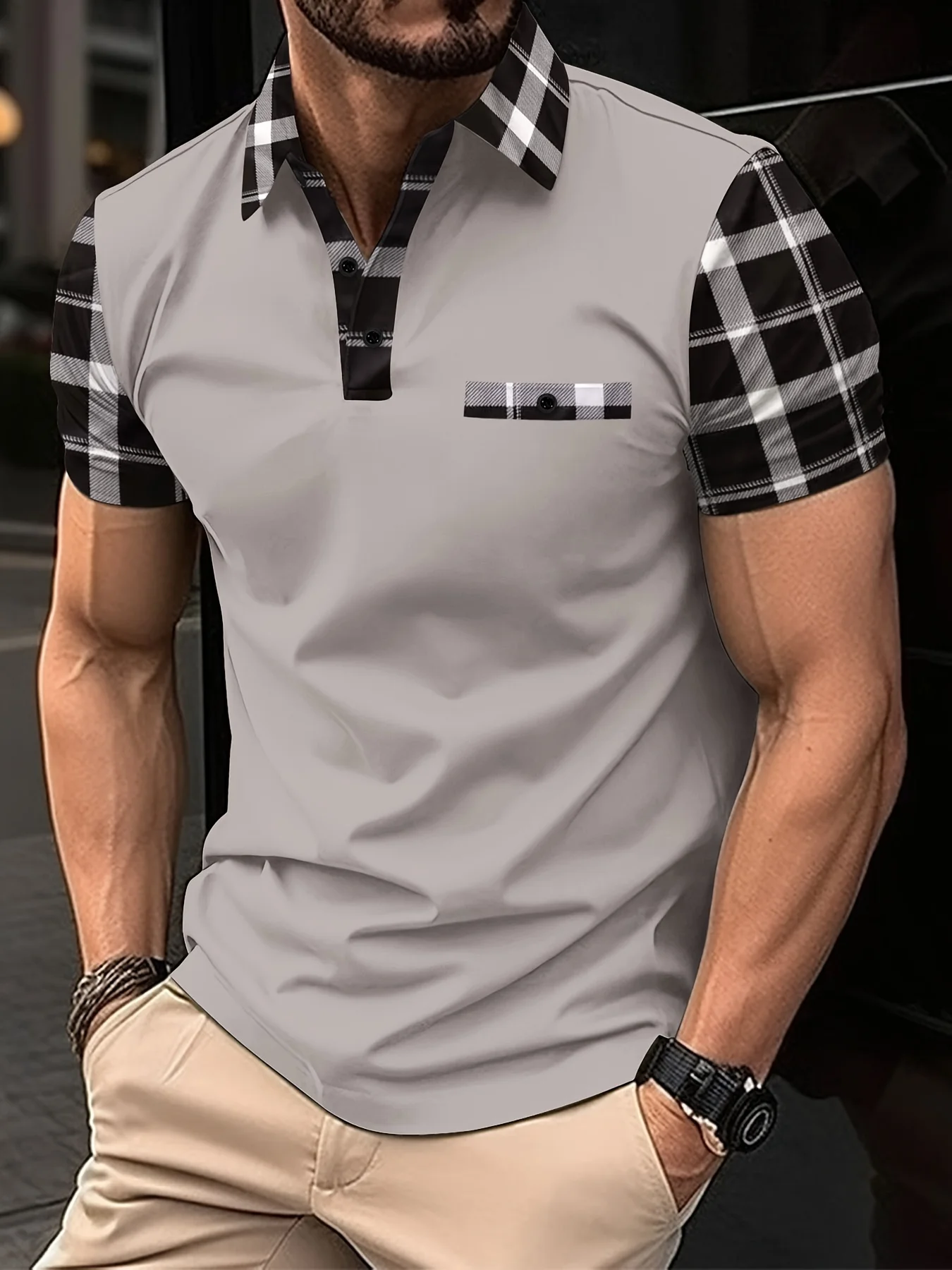 Das Neue Herren-Kurzarm-POLO-Shirt für den Sommer 2025 Verfügt über ein Lässiges, Modisches und Atmungsaktives 3D-Gestreiftes Muster – Detail 9