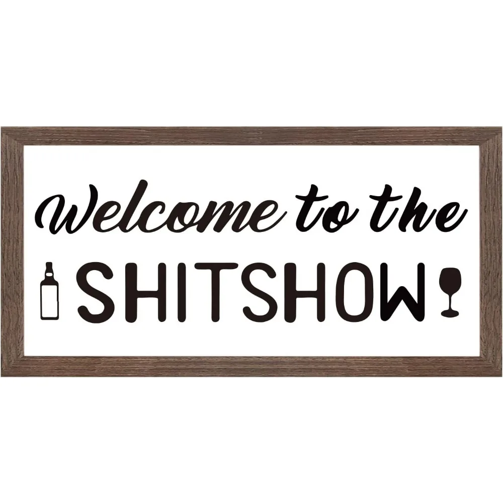 Welcome to The Shit Show Art Sign Solid Wood Framed Block Sign Funny Farmhouse Decor Sign with Arylic Layer 13x7 Inch Large