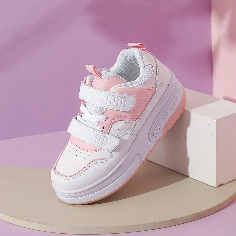 Осень 2023, детская прогулочная обувь для мальчиков, кожаная студенческая прогулочная обувь, детские четырехколесные роликовые коньки, туфли на колесиках для девочек