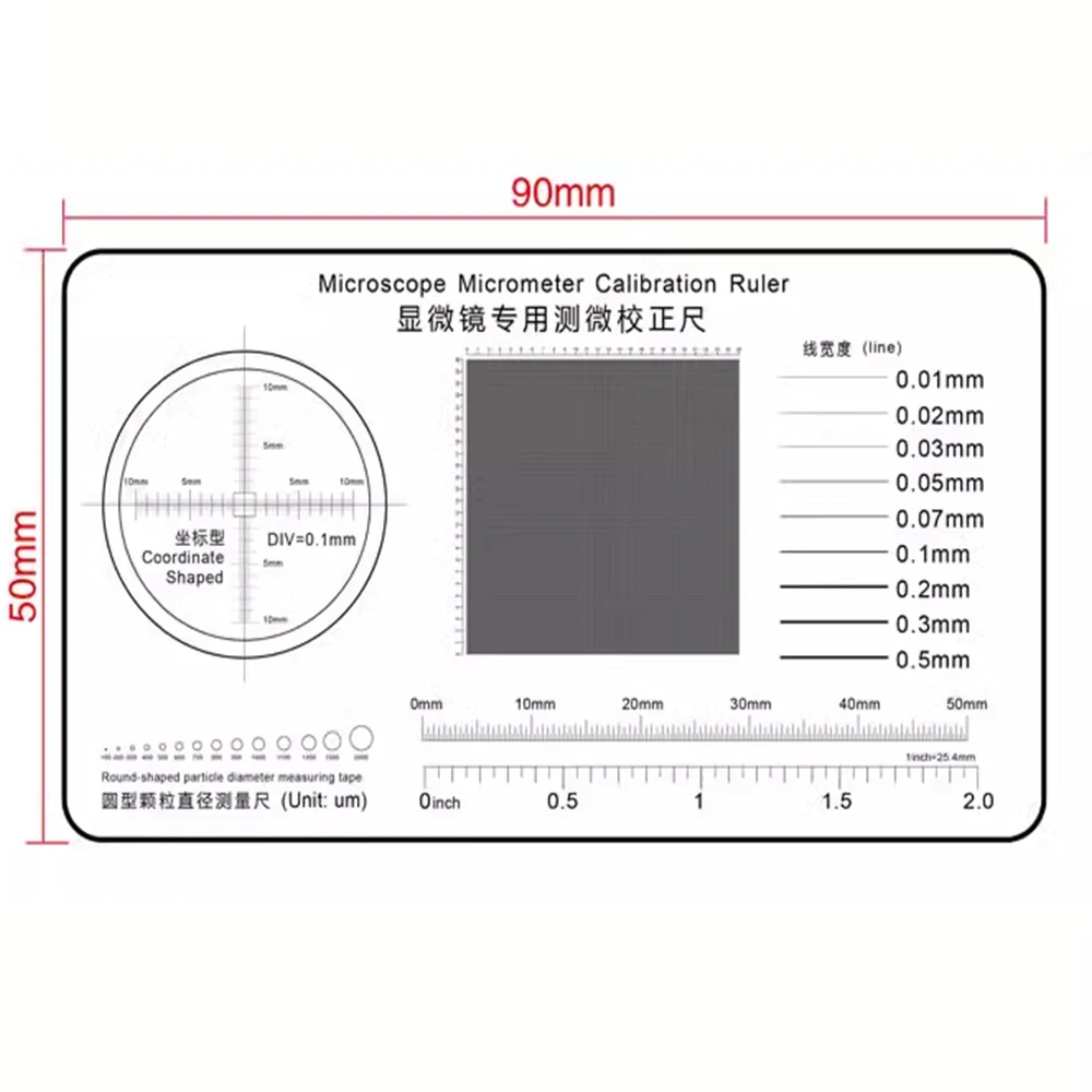 Microscope Micrometer Calibration Film Ruler Magnifier Grid Reticule Stains Dot Gauge Plastic Ruler Radius Area Diameter Measure