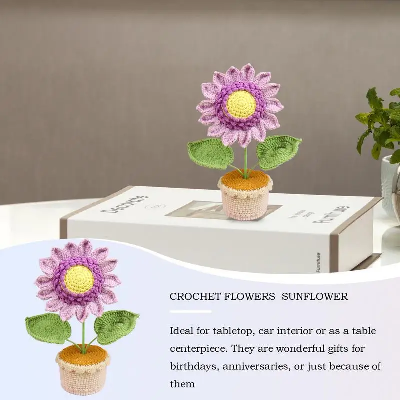 Knitted Sunflower Handmade Artificial Potted Plant Desktop Decoration Home Table Centerpiece 25cm/9.84inch Sunflower Ornament