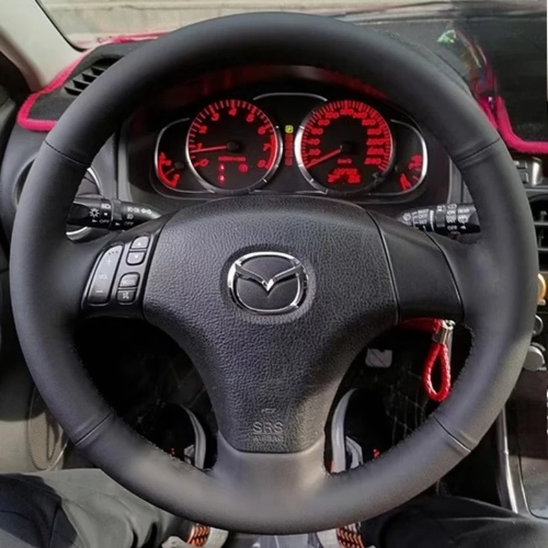 

Для Mazda 3 Axela 5 6 Atenza 2004-2006, прошитый вручную нескользящий черный чехол на руль из натуральной кожи