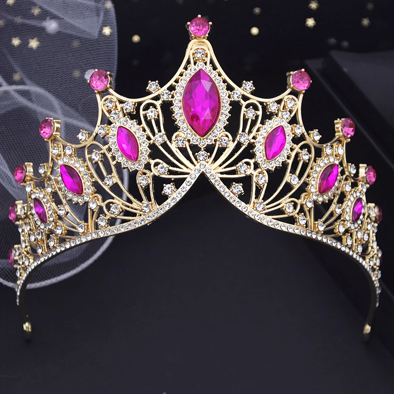 Rose Red Crown for Girls Small Tiaras Headdress Prom Wedding Dress Hair Jewelry Bridal Costume Jewelry Accessories