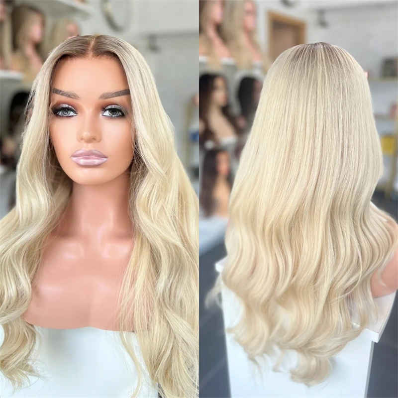 

Длинный Ombre золотисто-русый синтетический парик спереди с натуральными темными корнями, термостойкое волокно, женский мягкий натуральный парик для повседневного использования