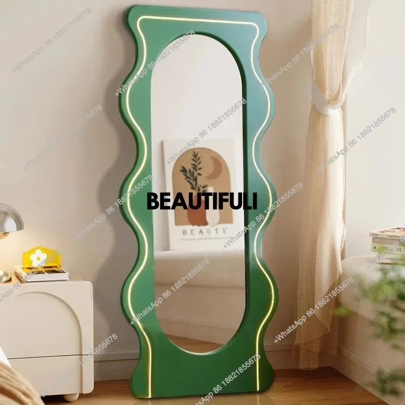 Full body mirror Nordic wall-mounted floor-to-ceiling mirror Art wave dressing special-shaped home mirror