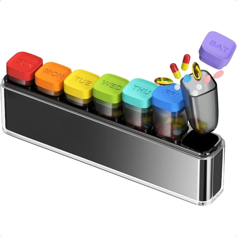 

Weekly Pill Organizer 1 Time a Day Portable Detachable Travel Pill Box 7 Day Large Once Daily Pill Holder Case ColorCoded Dispe