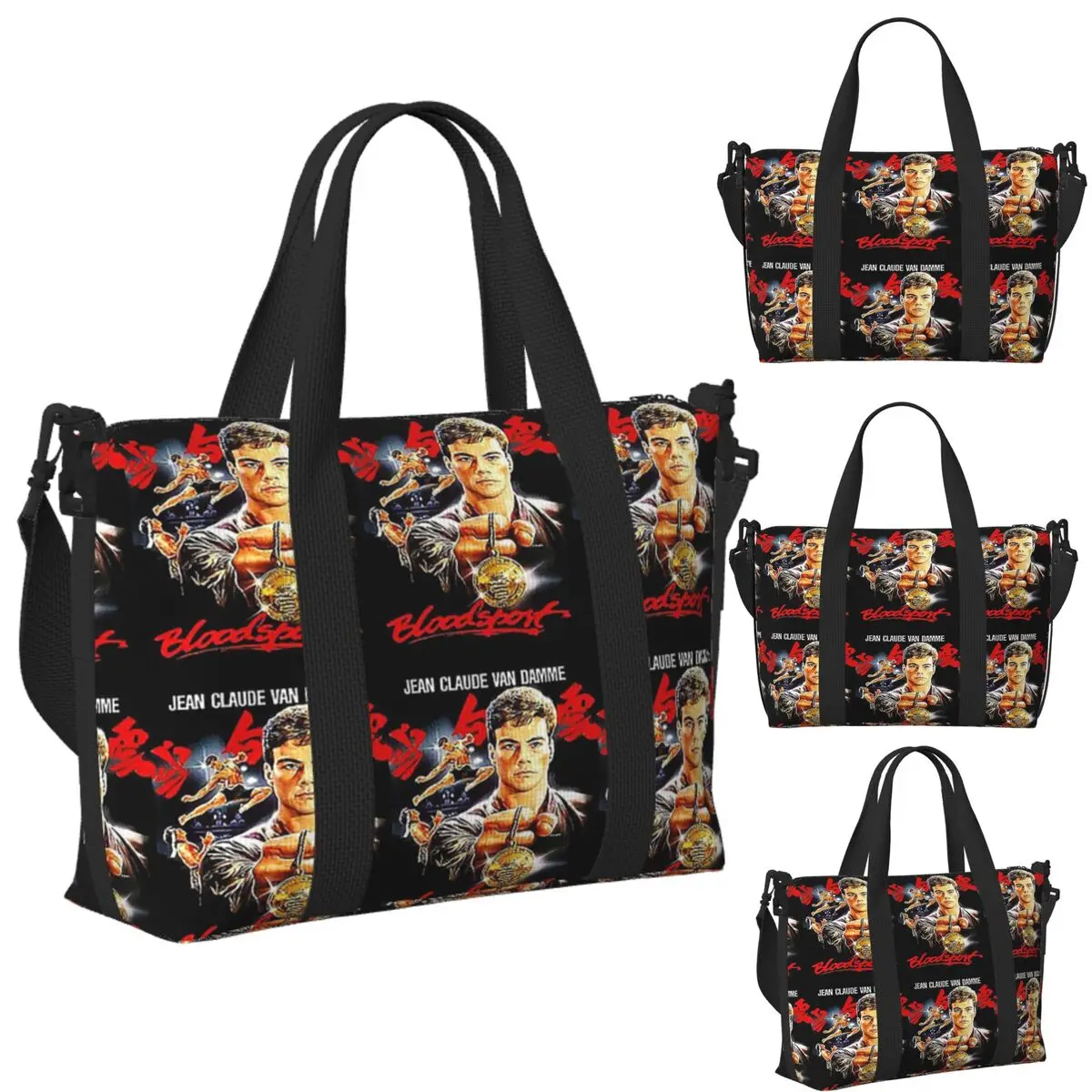 

Custom Bloodsport Jean Claude Van Damme Frank Dux Beach Travel Bag Tote Bags for Gym Sport Women Shopping Duffle Shoulder Bag