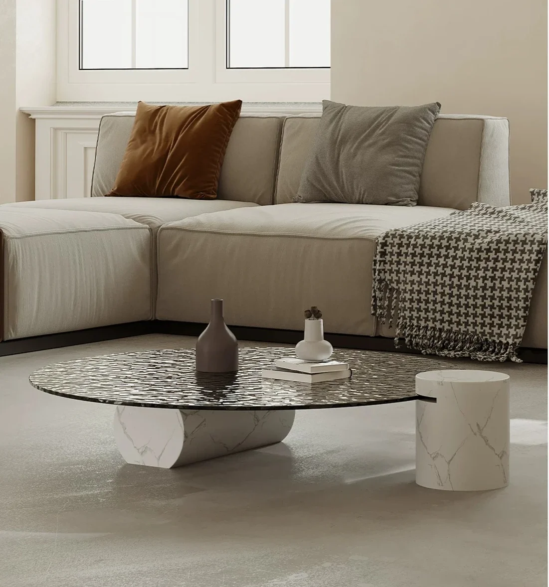 BJ Light Luxury High-end Water Ripple Coffee Table Living Room Modern Simple Personality Creative Fashion Round Glass Coffee Tab