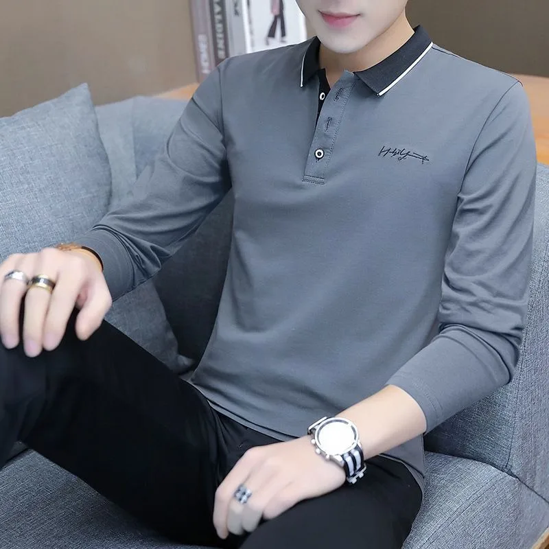 

100℅ Cotton Mens Polo Shirts New Grey Pullover Emo High Quality Designer Y2k Streetwear Tops Spring and Autumn Male Sweatshirts