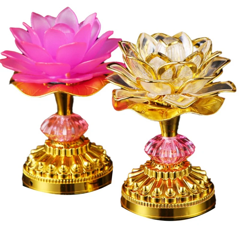 2Pcs LED Lotus Buddhist Lights Buddha Lotus Lamps Plug in or Battery-Operated Buddhist Lamp US Plug Pink 53 Songs-ABFB