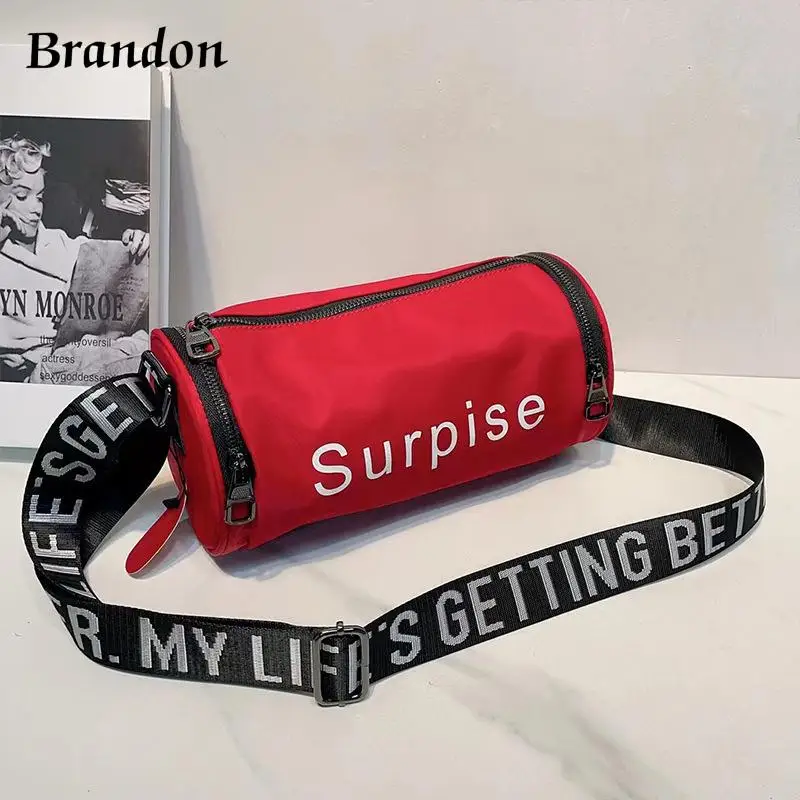 

Trendy crossbody bag new waterproof nylon shoulder bag personalized printed cylindrical bag women's bag, versatile casual bag