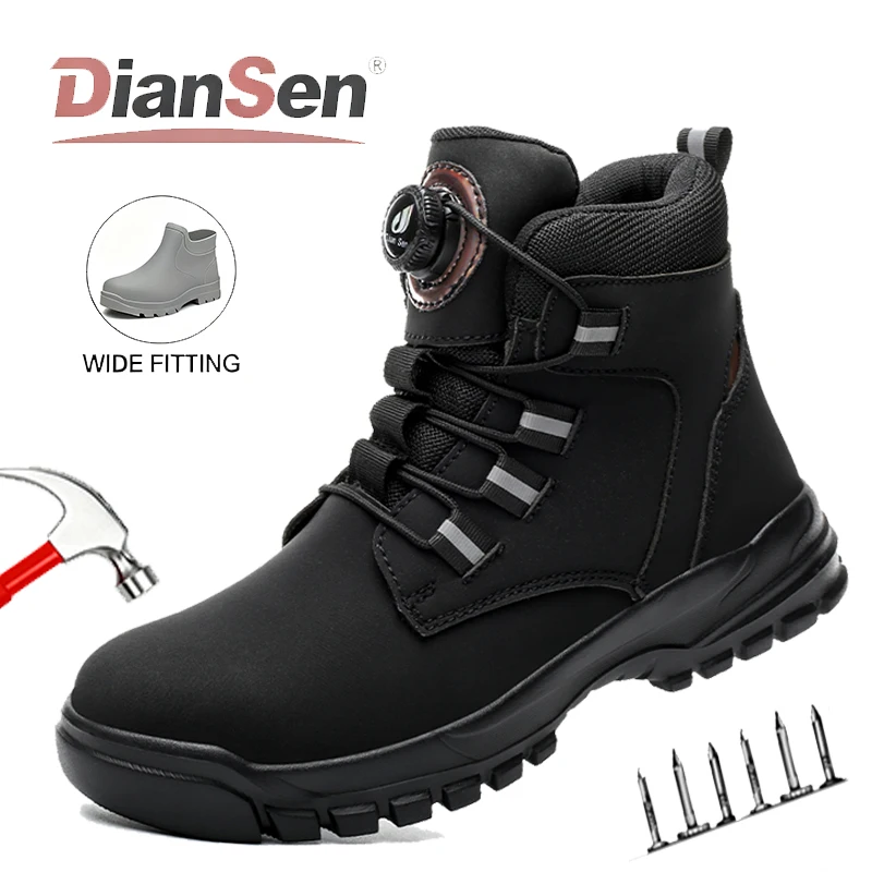 

Mens Rotating Button Safety Shoes Steel Toe Boots Anti-smash Shoes Hiking Boots Industrial Shoes Indestructible High Top Shoes