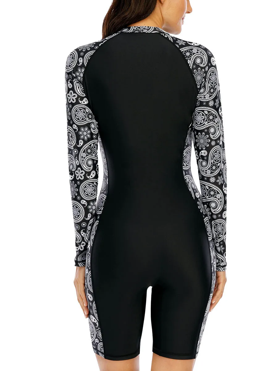 One Piece Long Sleeve Women Swimsuit Surfing Suit Beach Sporty Swimwear Sunscreen（No built-in bra）