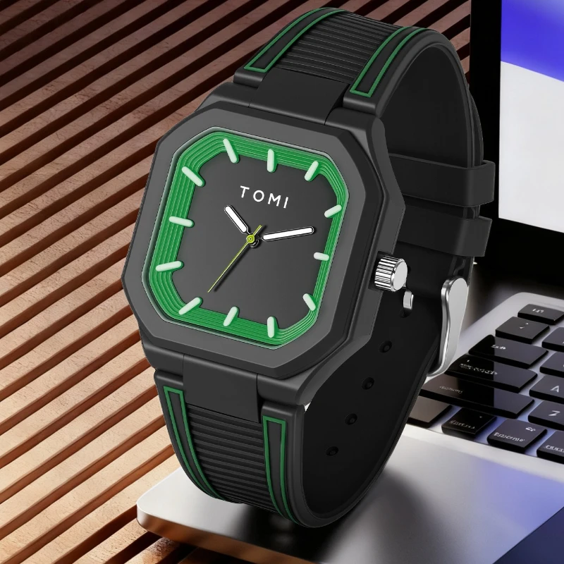 Men's Large Dial Silicone Watch Square Digital Display Wristwatch with Silicone Strap for Unisex