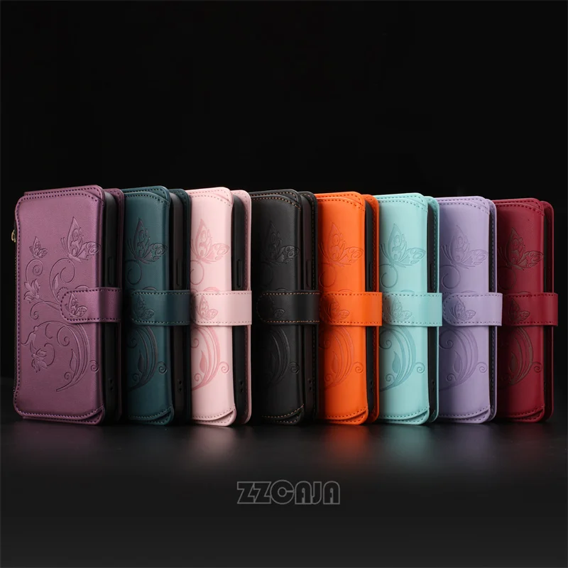 POCO F7 Ultra F6 Pro F5 X7 X6 NEO X4 X3 ซิปกระเป๋าสตางค์ดอกไม้สําหรับ Xiaomi A1 A2 A3 Mi 9 Lite หนังการ์ดสล็อต Lanyard