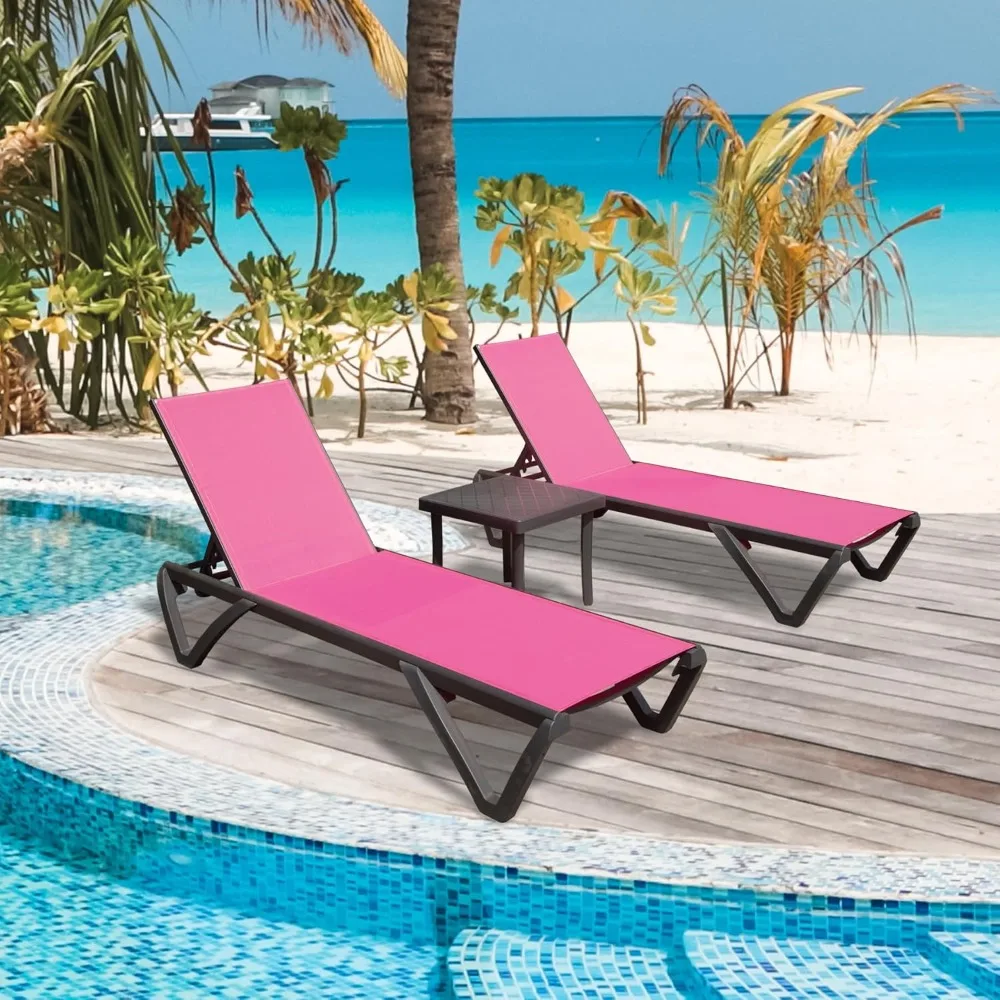 

Набор шезлонгов для бассейна Domi из 3 шт., регулируемый алюминиевый уличный шезлонг с приставным столиком, всепогодное использование для бассейнов на палубе и лужайке