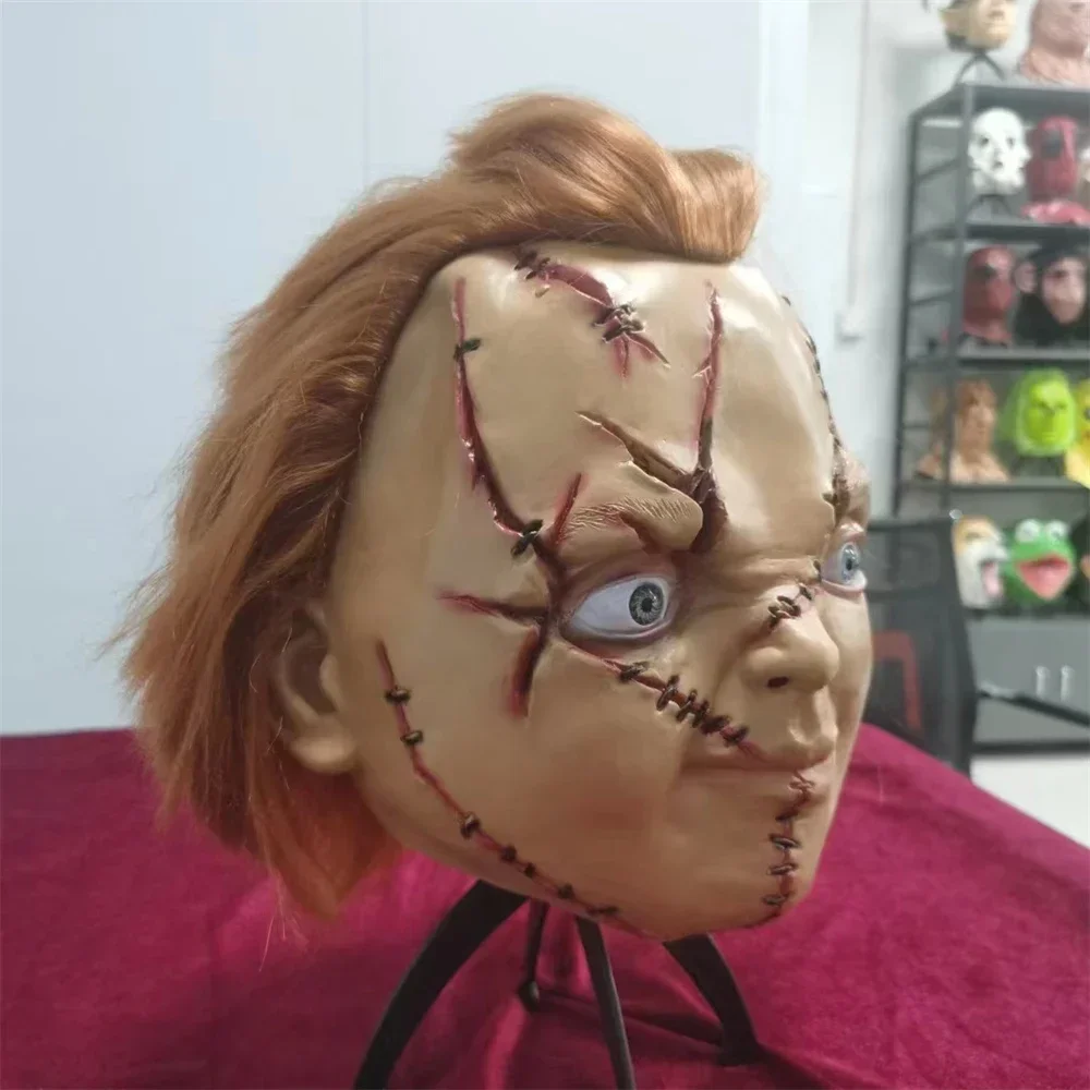 2 PCS Halloween Chucky Child\'s Play Mask Latex Horror Ghost Doll Latex Mask Scary Anime Movie Cosplay Headgear Costumes Party