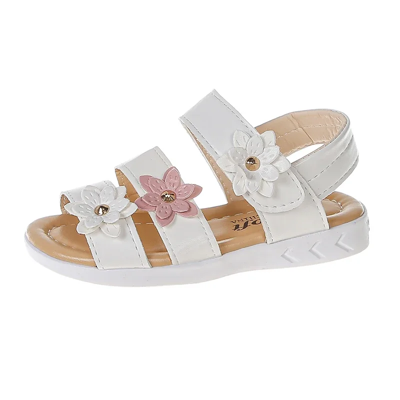 Kids Sandals for Girls Sweet Flower Elegant Princess Wedding Shoes Fashion Chic Children Causal Party Flat Shoes Open-toe Soft