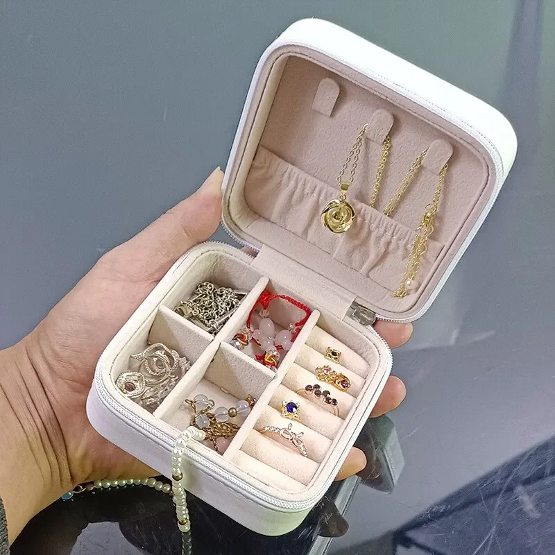 Draagbare Mini Sieraden Doos Organizer Display Reizen Sieraden Rits Case Dozen Pu Lederen Oorbellen Ketting Ring Sieraden Doos