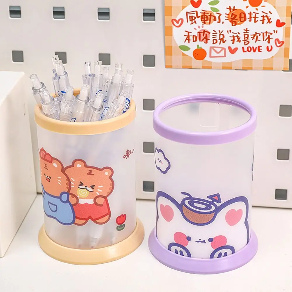 Cute Large Capacity Pencil Holder Round Cartoon Pen Storage Box Stationery Gifts Study Accessory Pen Container Students