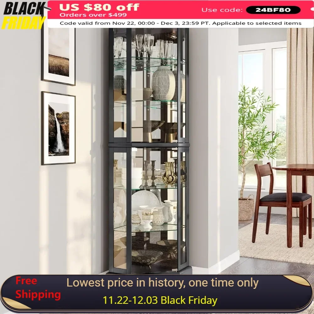 Living Room Display Cabinet, Triple Glazing with Tempered Glass Doors and Shelves, Living Room Displays Cabinets