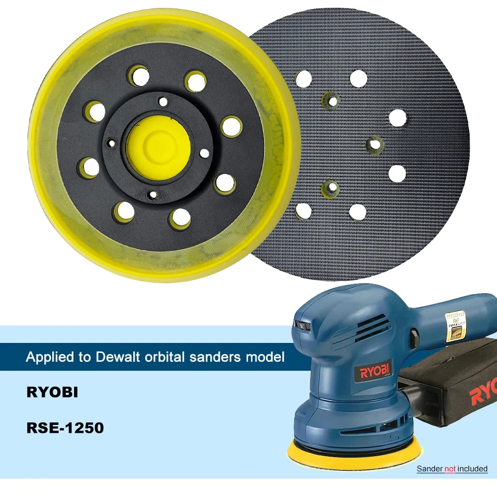 

5-дюймовая шлифовальная подушечка с 8 отверстиями, опорная пластина с крючком и петлей для Sandin Tools RYOBI RSE 1250, произвольная орбитальная шлифовальная машина, абразивные инструменты