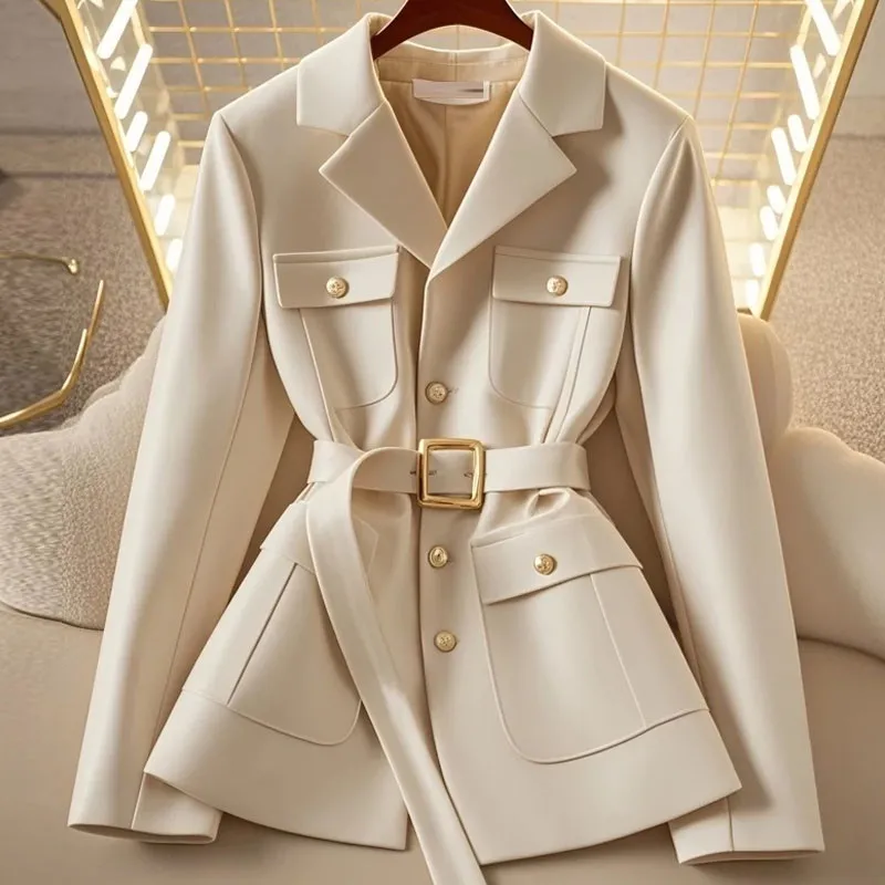 

Autumn New Style Small Fragrant Style Suit Jacket Women Unique Temperament Office Ladies High-end Slim Short Blazers Coat Belt