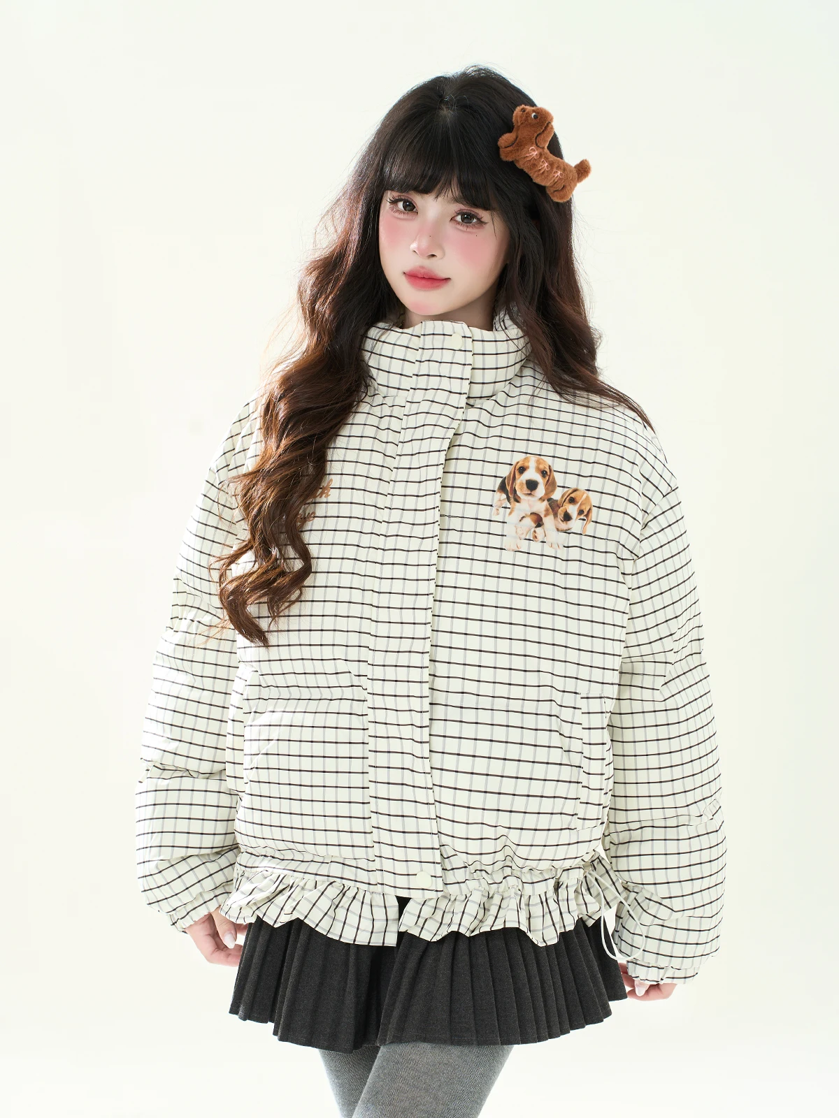 

Женская хлопковая куртка ENJOG в американском ретро-стиле с клетчатым узором, маленький дизайн, кружевные вставки, хлопковая одежда, воротник-стойка, молния