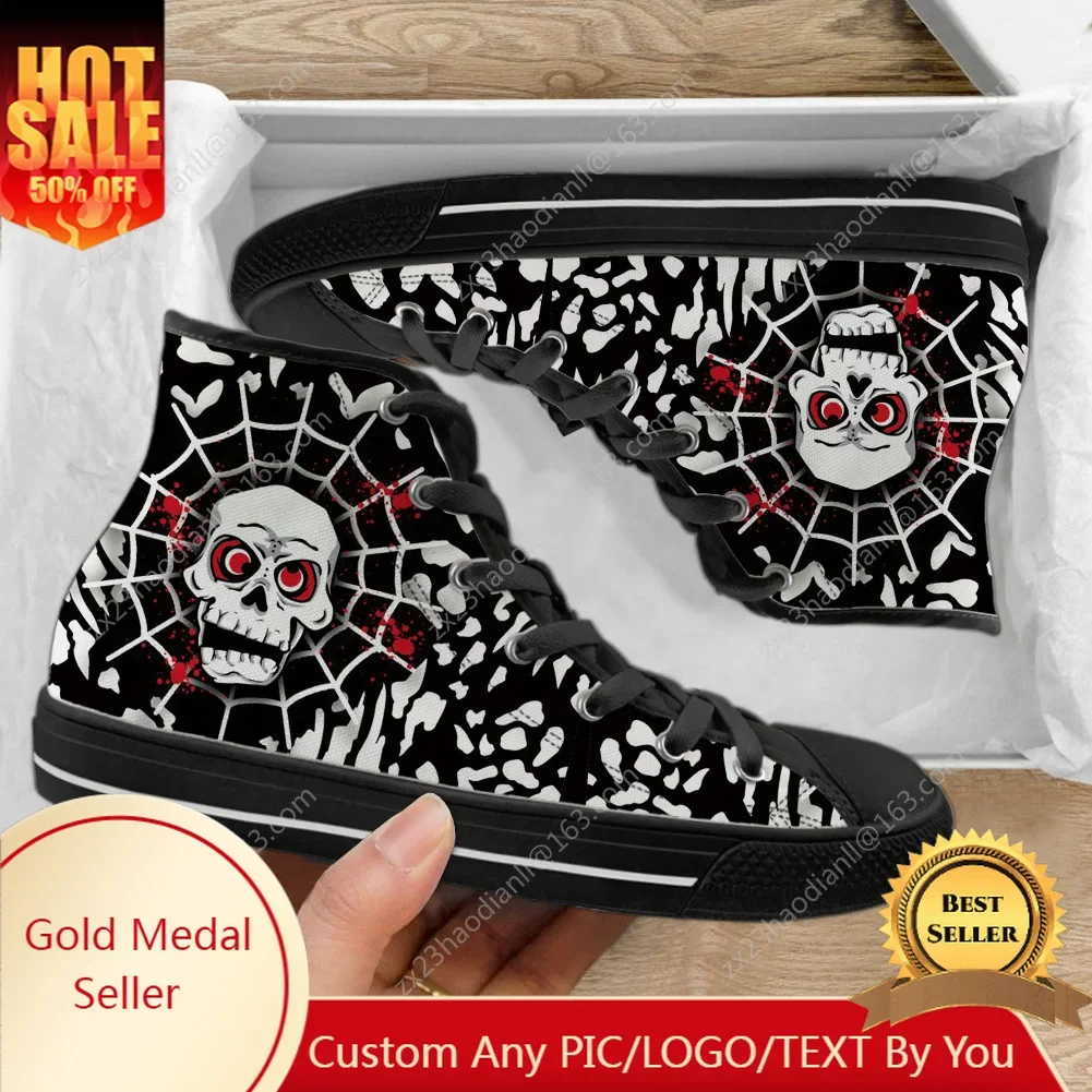 Gothic Skulland Spider Web High Top Sneakers High Quality Mens Women Teenager Canvas Sneaker Casual Couple Shoes Custom Shoe