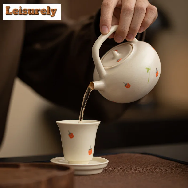 200ml Boutique Soda Glaze Teapot Japanese Broken Persimmon Ruyi  Ot Tea Brewing Kettle With Infuser Gongfu Teaware Ornaments