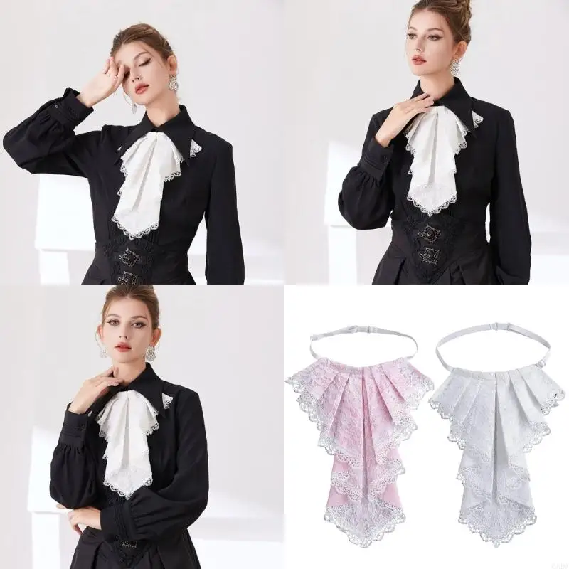 

Luxury Courtstyle Detachable Collar Lace Drape Layered Jabot Victorian Theme Colonial Collar Event Costume Accessories 6XDA